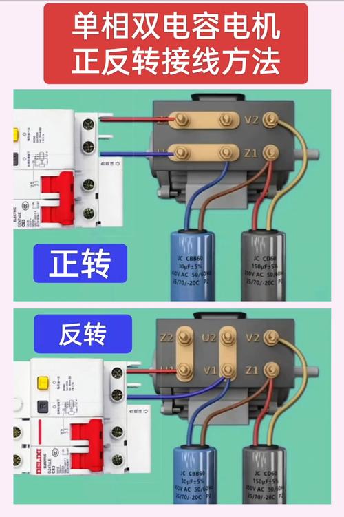 單相電機接線圖實物圖，雙電容單相電機正反轉接線圖